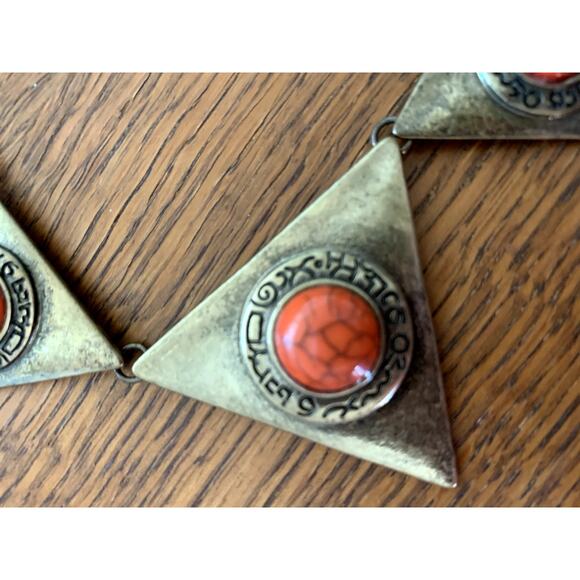 Triangle ORANGE Copper Burnt Gold AZTEC Tribal NECKLACE - Picture 6 of 7